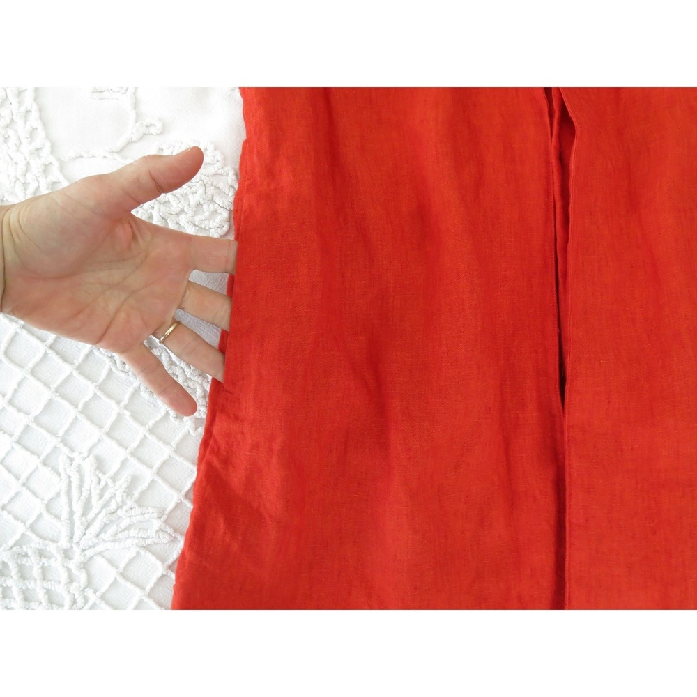 Coldwater Creek Womens 10 Bright Red Linen Open Front Longline Jacket Blazer - Picture 8 of 9